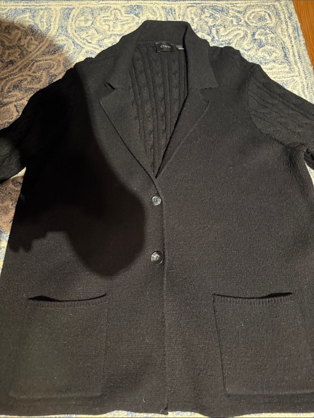 Cyrus Black Knit Shirt Jacket with Patch Pockets